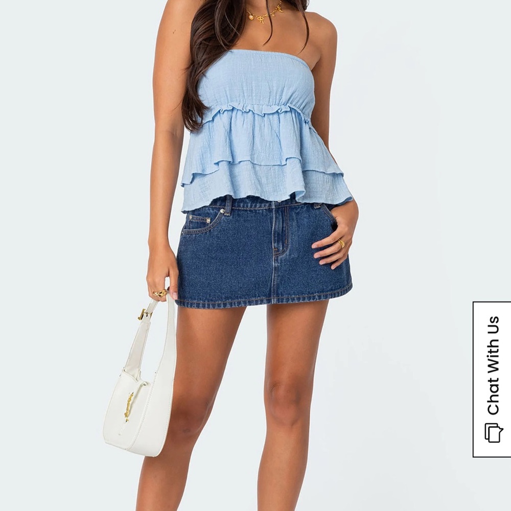 Edikted Light Blue Ruffle Tube Top